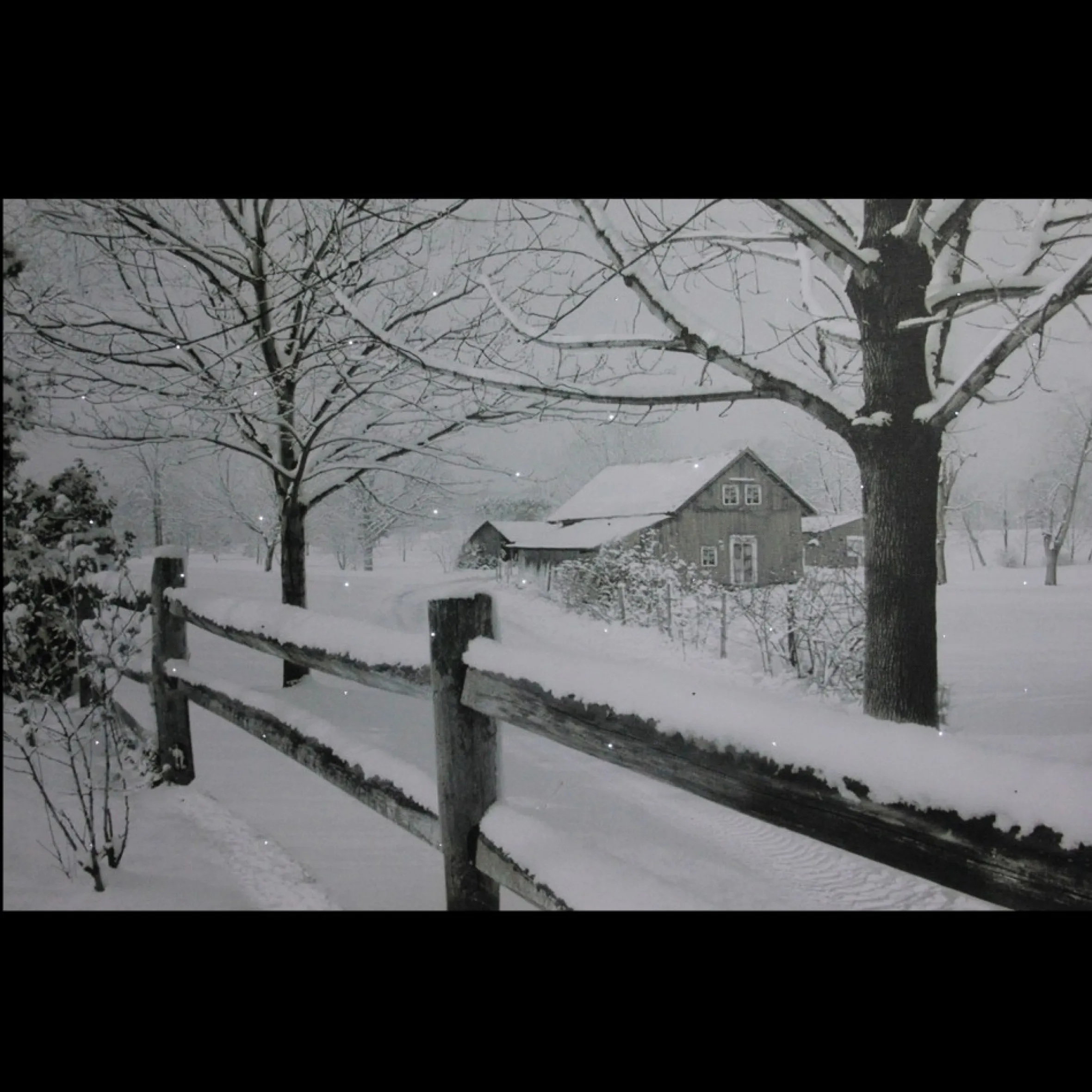 Large Fiber Optic Lighted Snowy Winter Cabin Canvas Wall Art 23.5" X 15.5"