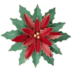 16.25" Large Red And Green Metal Poinsettia Christmas Wall Hanging