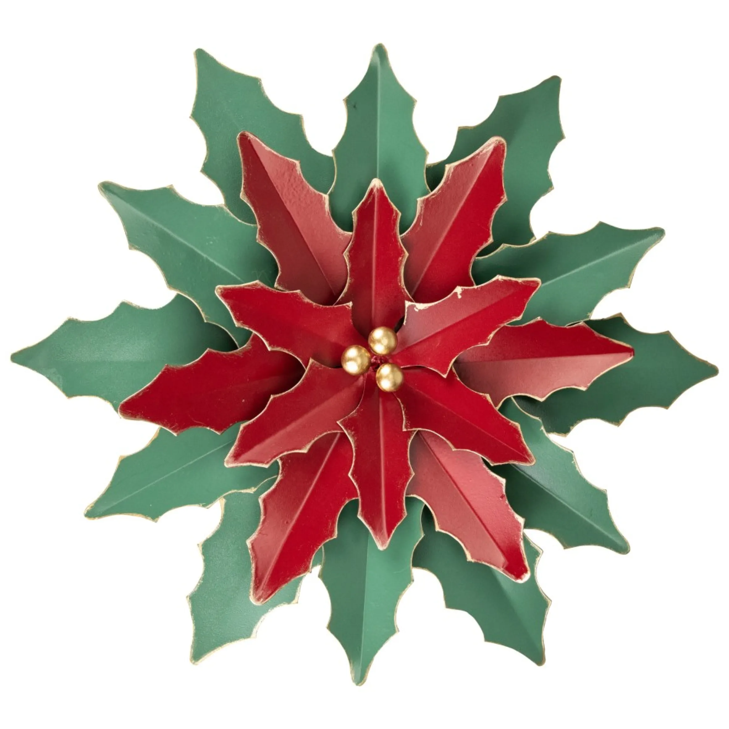 16.25" Large Red And Green Metal Poinsettia Christmas Wall Hanging
