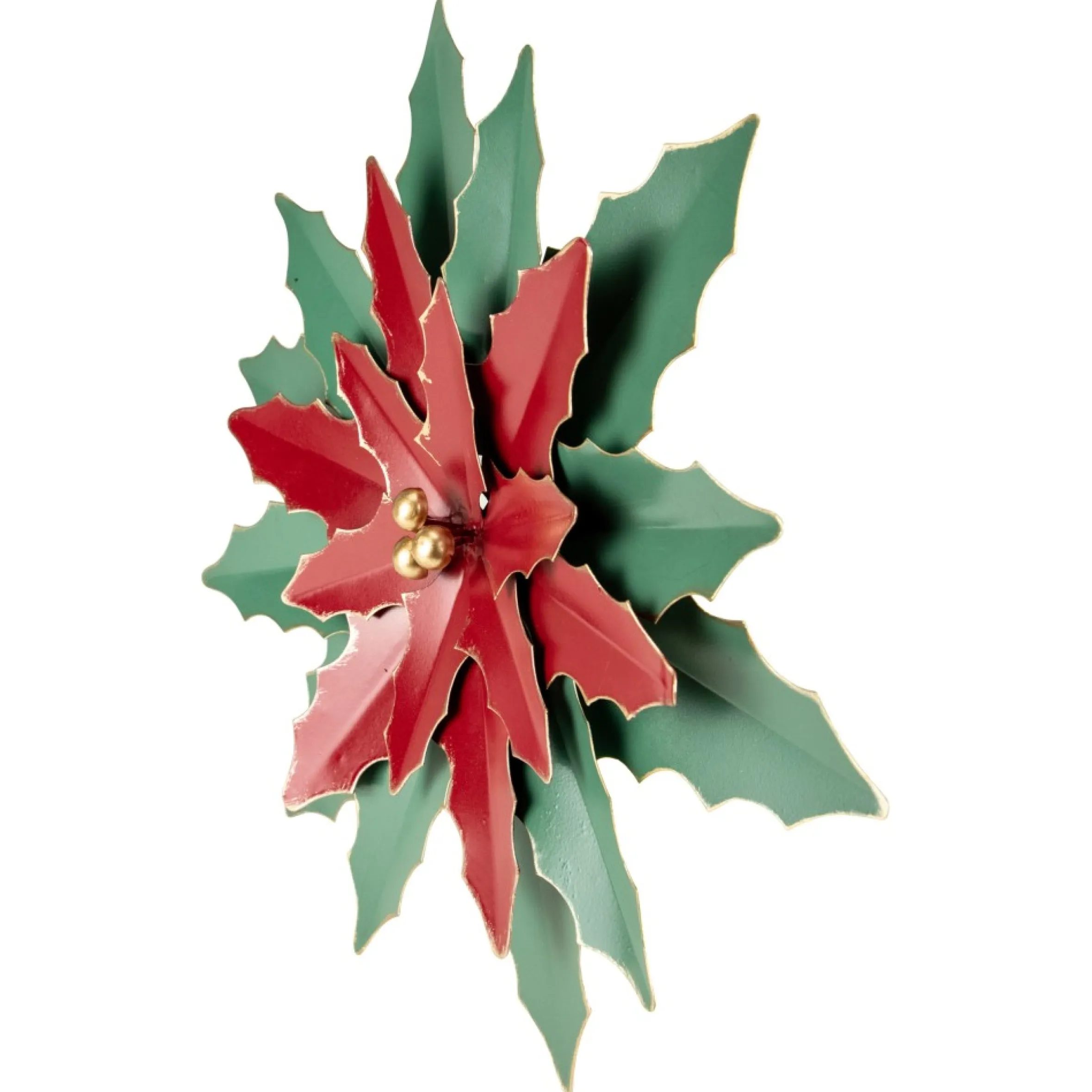 16.25" Large Red And Green Metal Poinsettia Christmas Wall Hanging