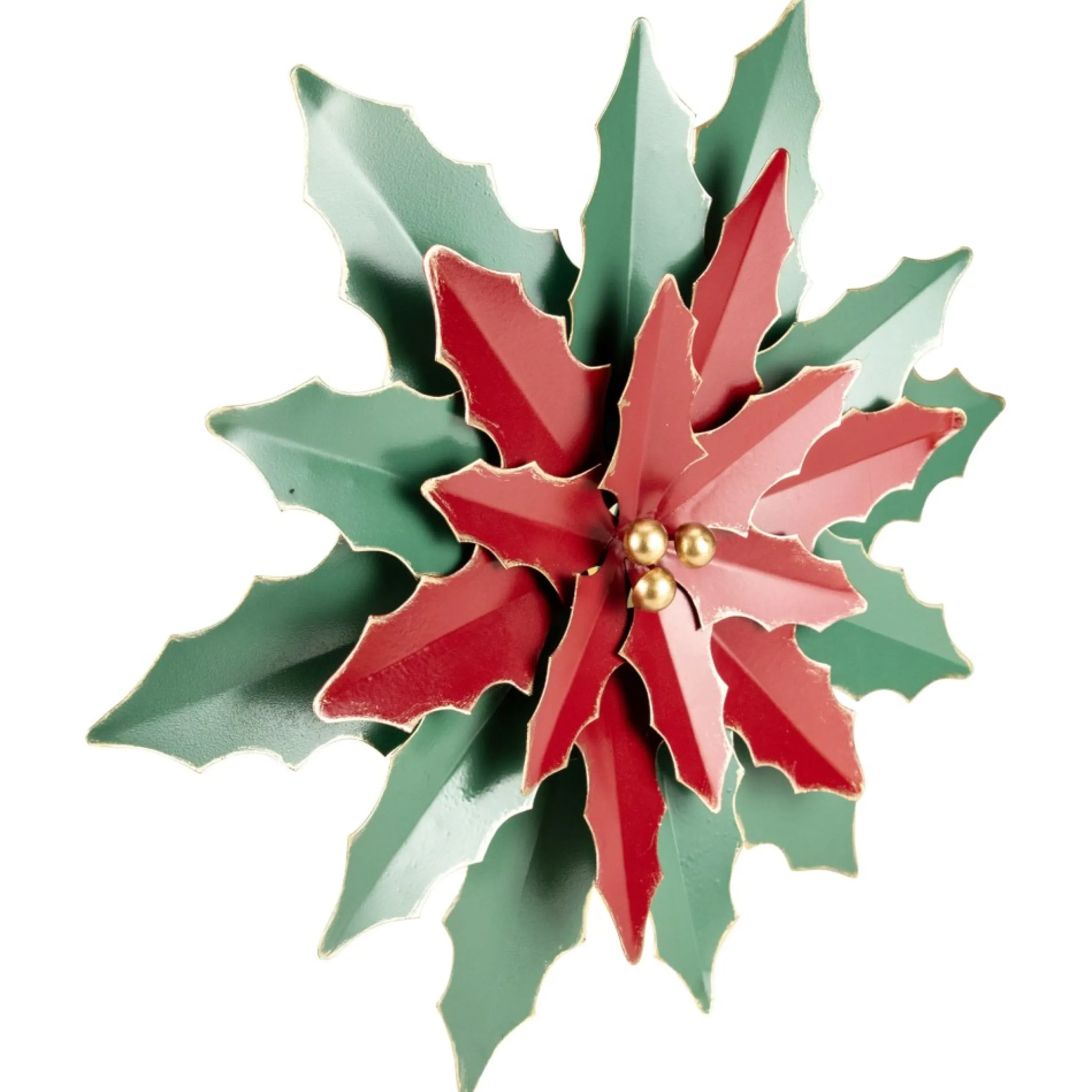 16.25" Large Red And Green Metal Poinsettia Christmas Wall Hanging