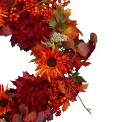 Leaves And Flowers Fall Harvest Wreath - 24-Inch, Unlit