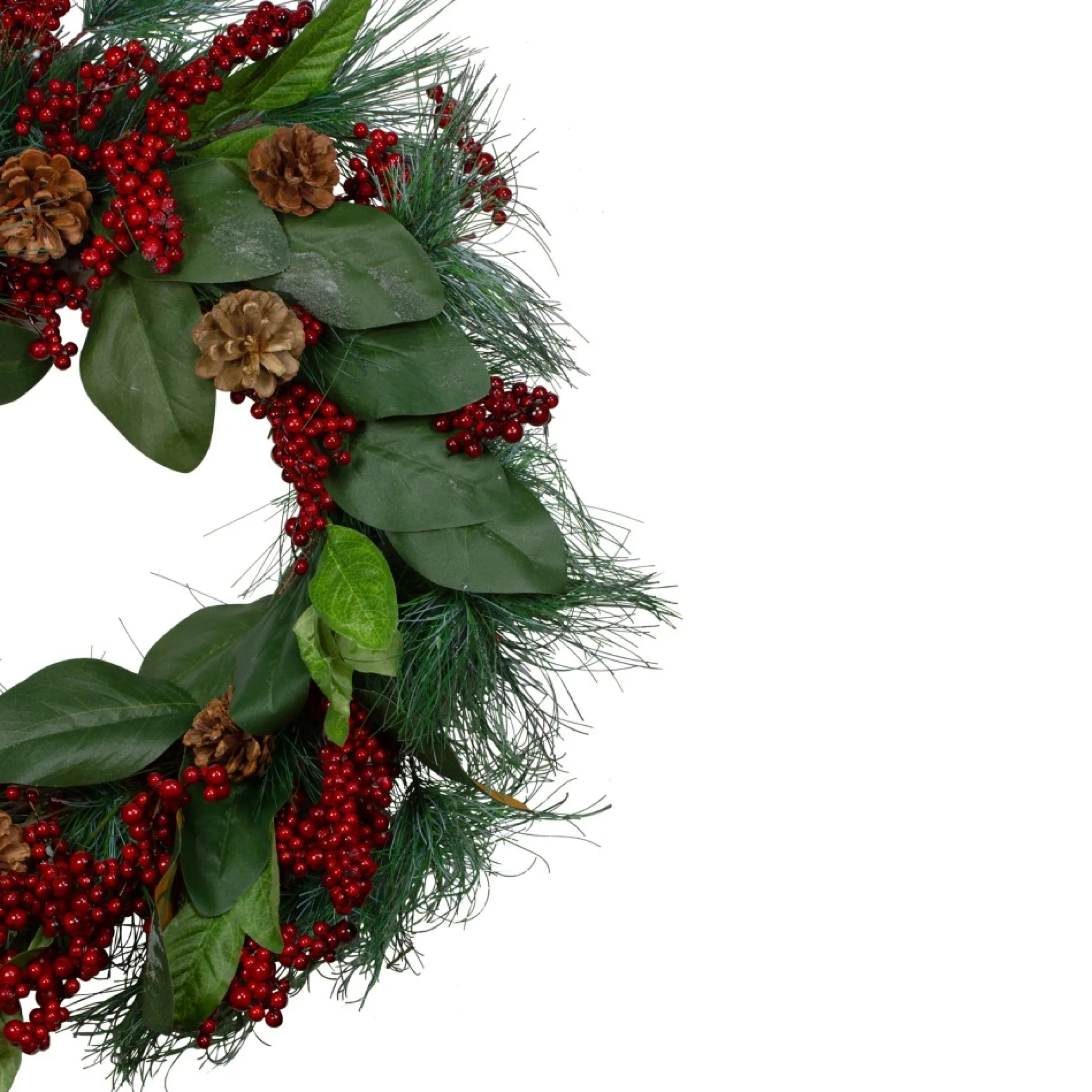 Leaves, Berry And Pine Needle Artificial Christmas Wreath - 24-Inch, Unlit