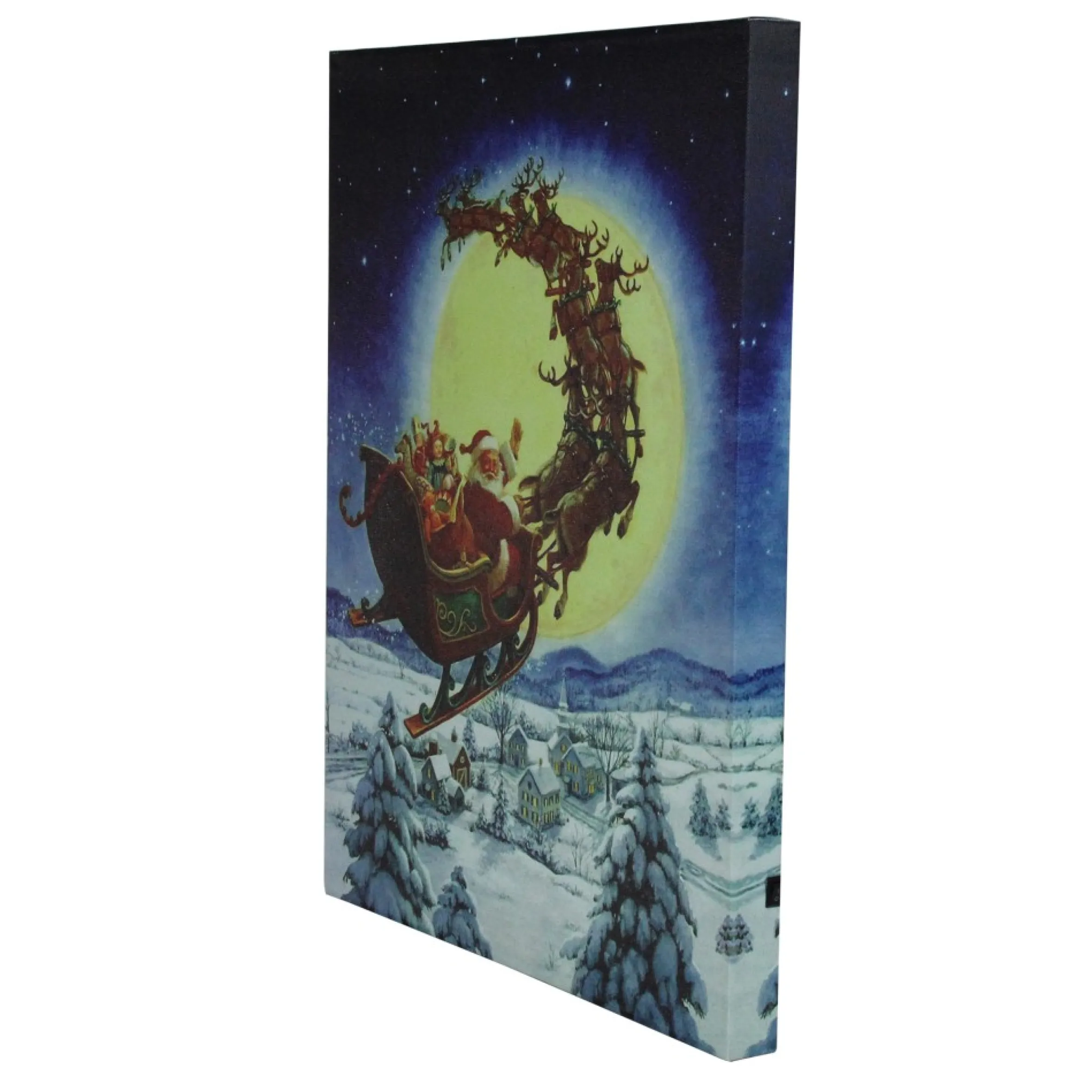 Led Back Lit Flying Santa Claus And Sleigh Christmas Wall Art 19.75" X 15.75"