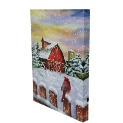 Led Back Lit Snowy Sunset Barn Scene Christmas Wall Art 15.75" X 12"