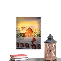 Led Back Lit Snowy Sunset Barn Scene Christmas Wall Art 15.75