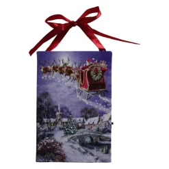 6" Led Fiber Optic Christmas Tree And Santa Sleigh Wall Art Decor