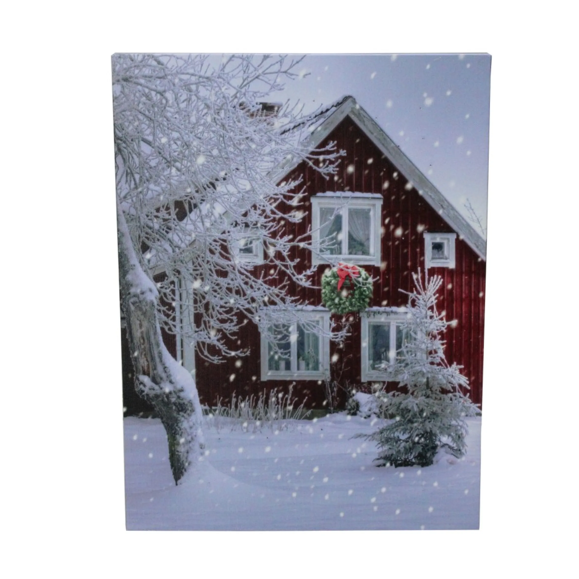 Led Fiber Optic Lighted Red Snowy Barn House Christmas Wall Art 15.75" X 12"