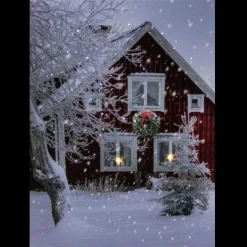 Led Fiber Optic Lighted Red Snowy Barn House Christmas Wall Art 15.75