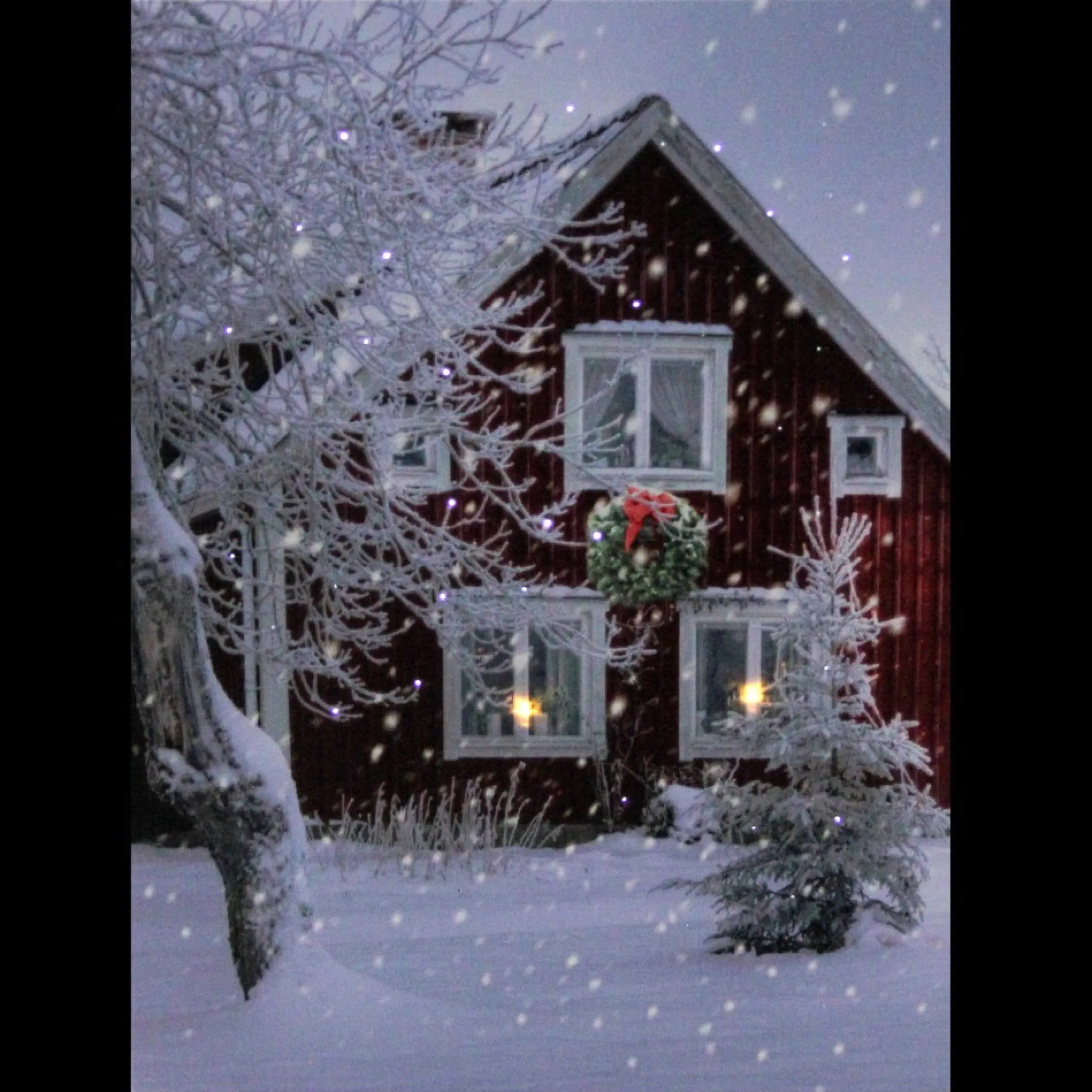 Led Fiber Optic Lighted Red Snowy Barn House Christmas Wall Art 15.75" X 12"