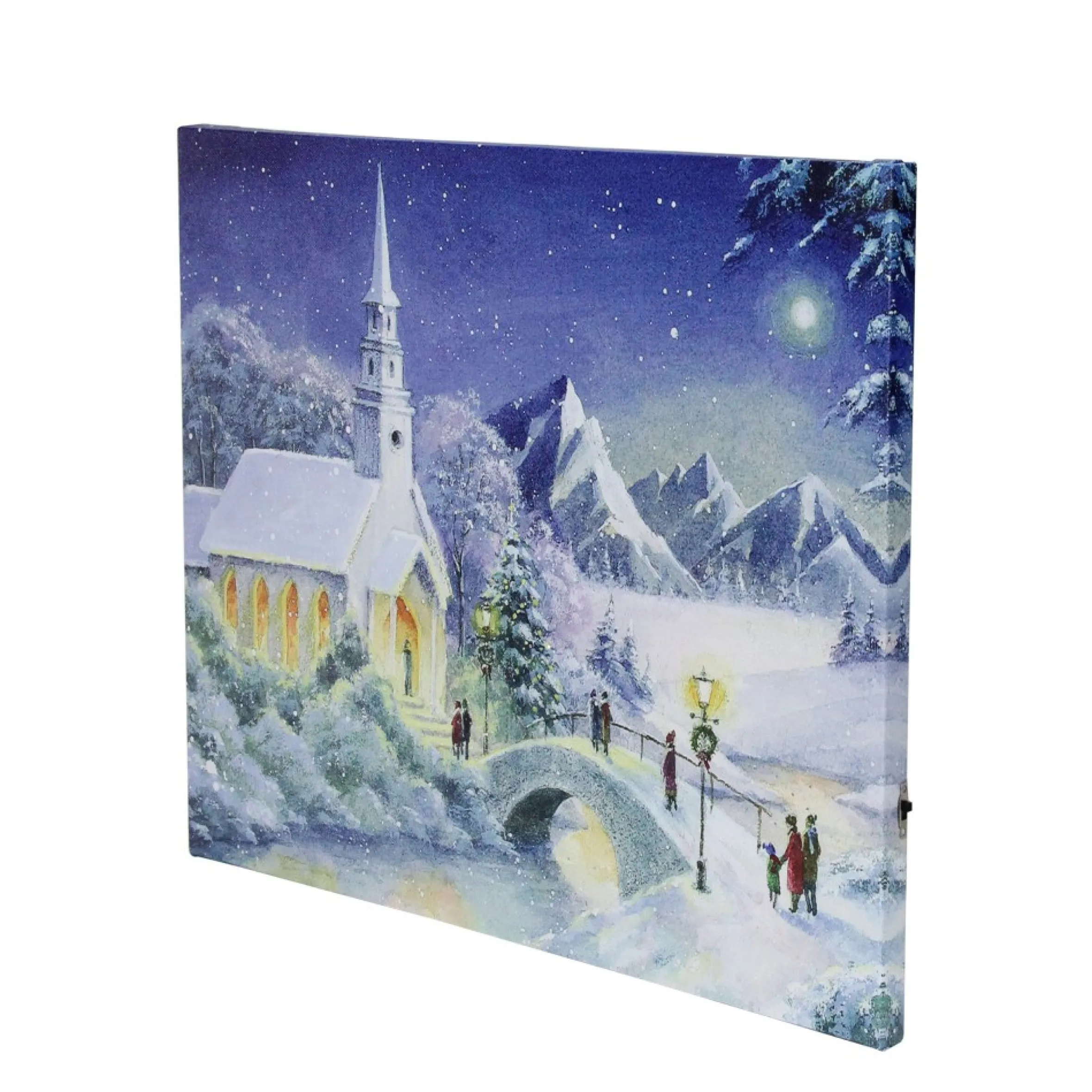Led Fiber Optic Lighted Snow Covered Church Christmas Wall Art 15.75" X 12"
