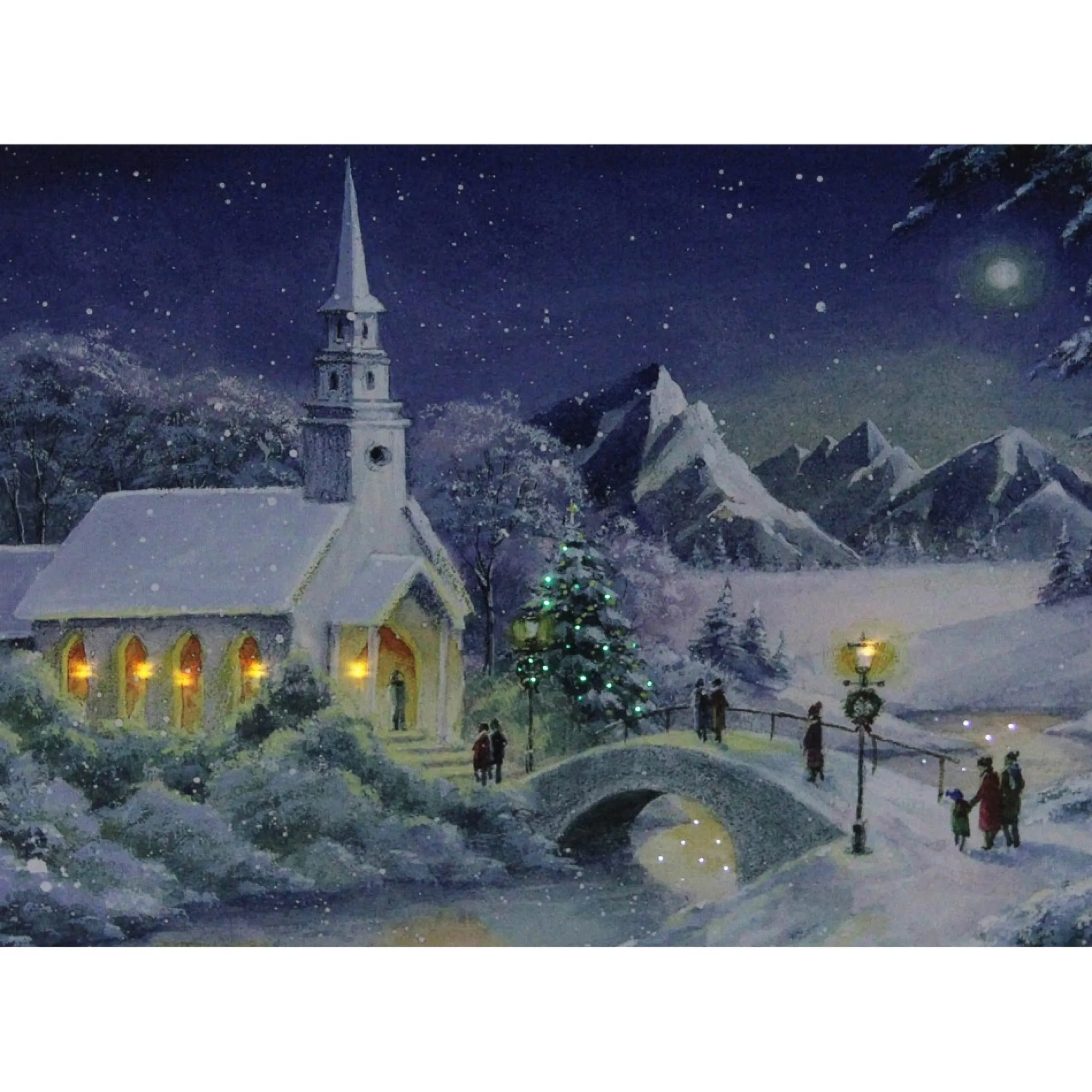 Led Fiber Optic Lighted Snow Covered Church Christmas Wall Art 15.75" X 12"