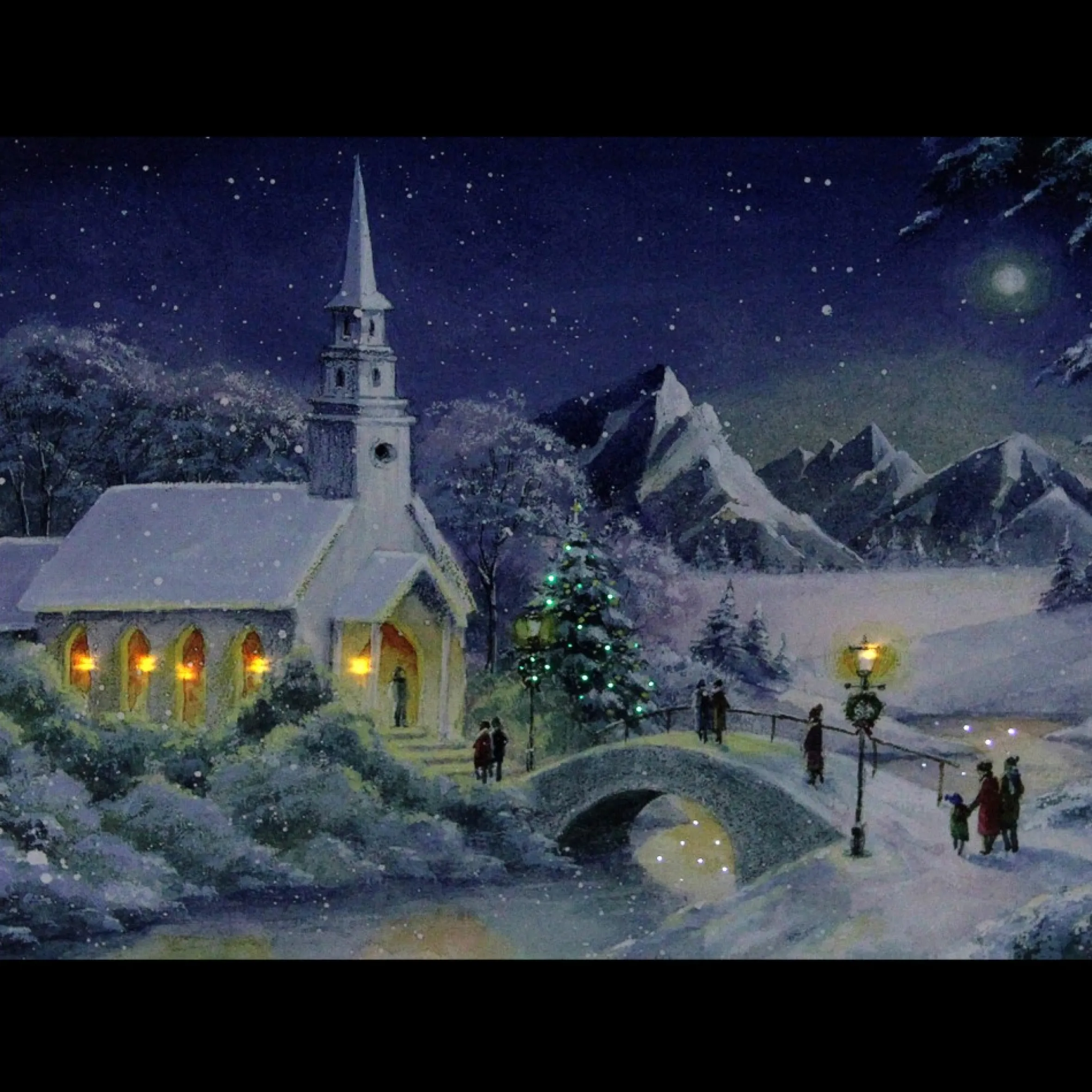 Led Fiber Optic Lighted Snow Covered Church Christmas Wall Art 15.75" X 12"