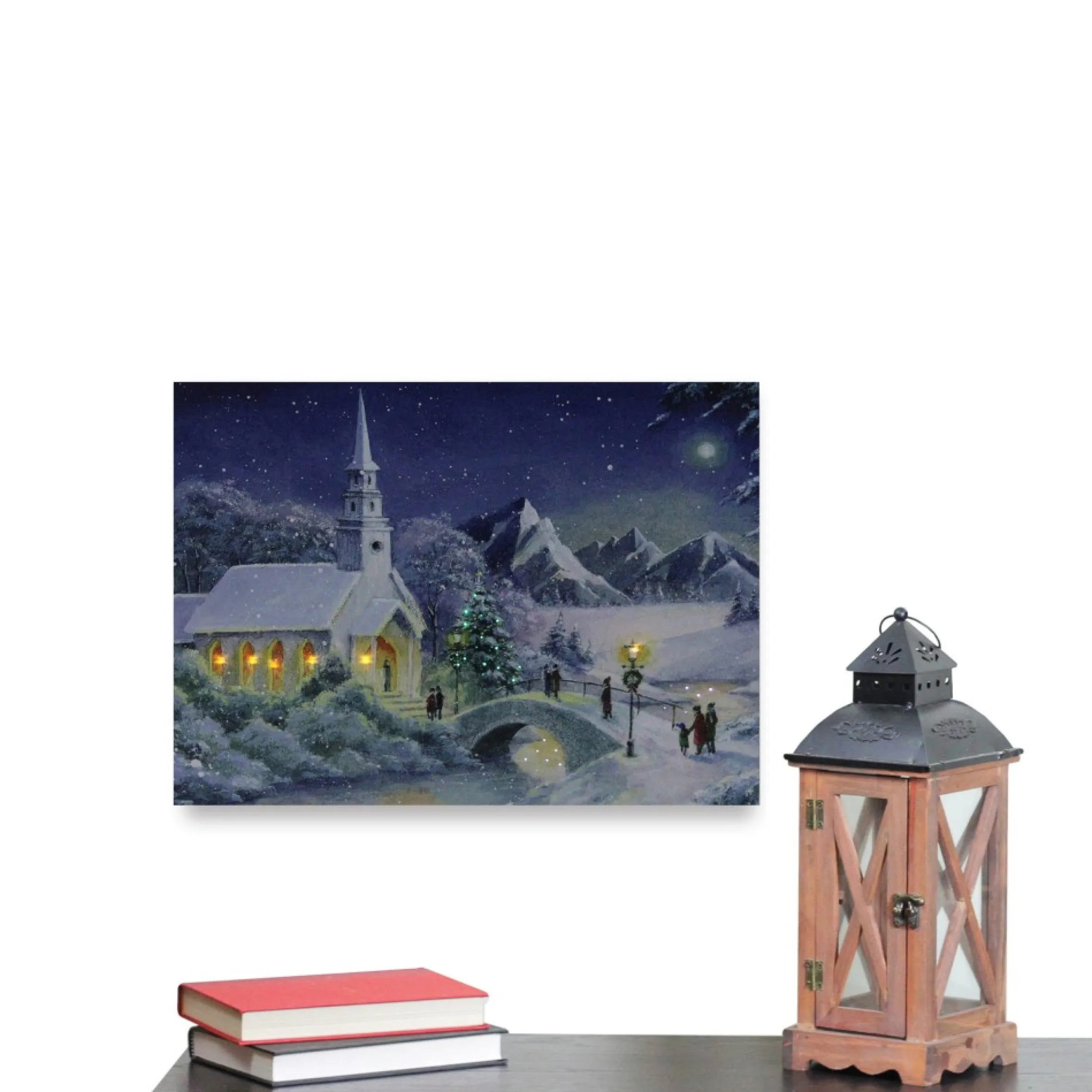 Led Fiber Optic Lighted Snow Covered Church Christmas Wall Art 15.75" X 12"