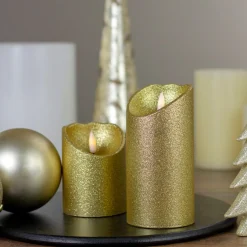 6" Led Gold Glitter Flameless Christmas Decor Candle