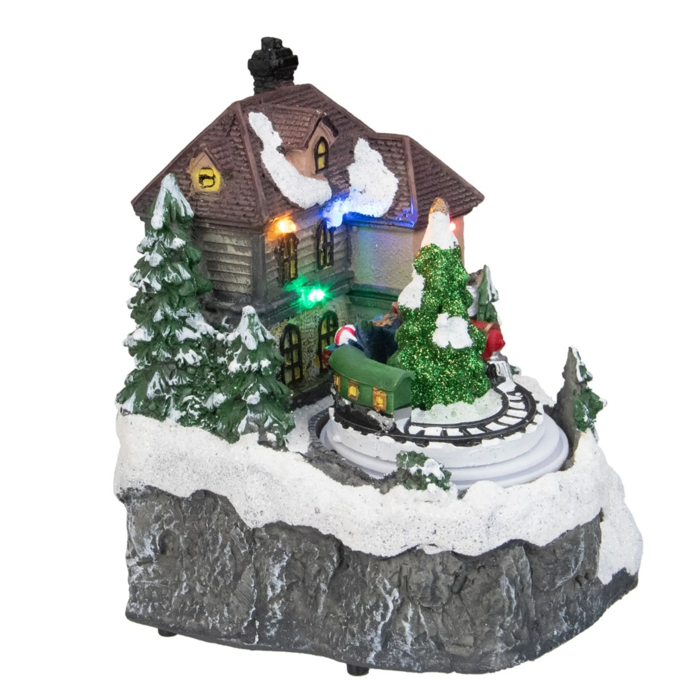 5.5" Led Lighted And Animated House With Train Christmas Village Display Piece