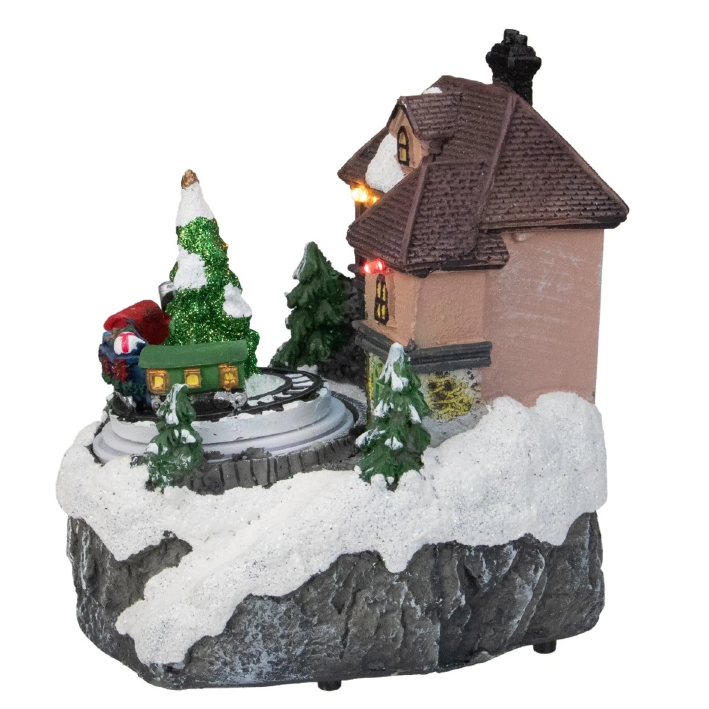 5.5" Led Lighted And Animated House With Train Christmas Village Display Piece