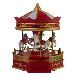 9.25" Led Lighted Animated And Musical Carousel Christmas Village Display Piece