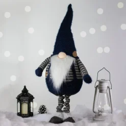 41" Led Lighted Blue And Gray Extendable Gnome Christmas Figure