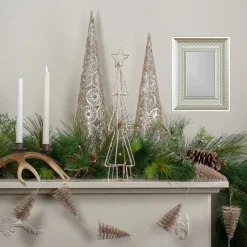 17.5" Led Lighted B/O Gold Glittered Wire Christmas Cone Tree - Warm White Lights