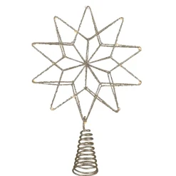 12" Led Lighted B/O Gold Glittered Geometric Star Christmas Tree Topper - Warm White Lights