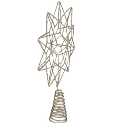 12" Led Lighted B/O Gold Glittered Geometric Star Christmas Tree Topper - Warm White Lights