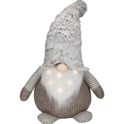 23.5" Led Lighted Brown And White Knit Gnome Christmas Figure