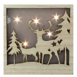 Led Lighted Buck And Doe Silhouette Wood Christmas Wall Plaque
