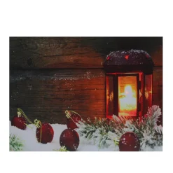 Led Lighted Candle Lantern In The Wintry Outdoors Christmas Canvas Wall Art 12" X 15.75"