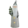 19" Led Lighted Ceramic Santa With Tree Christmas Figure