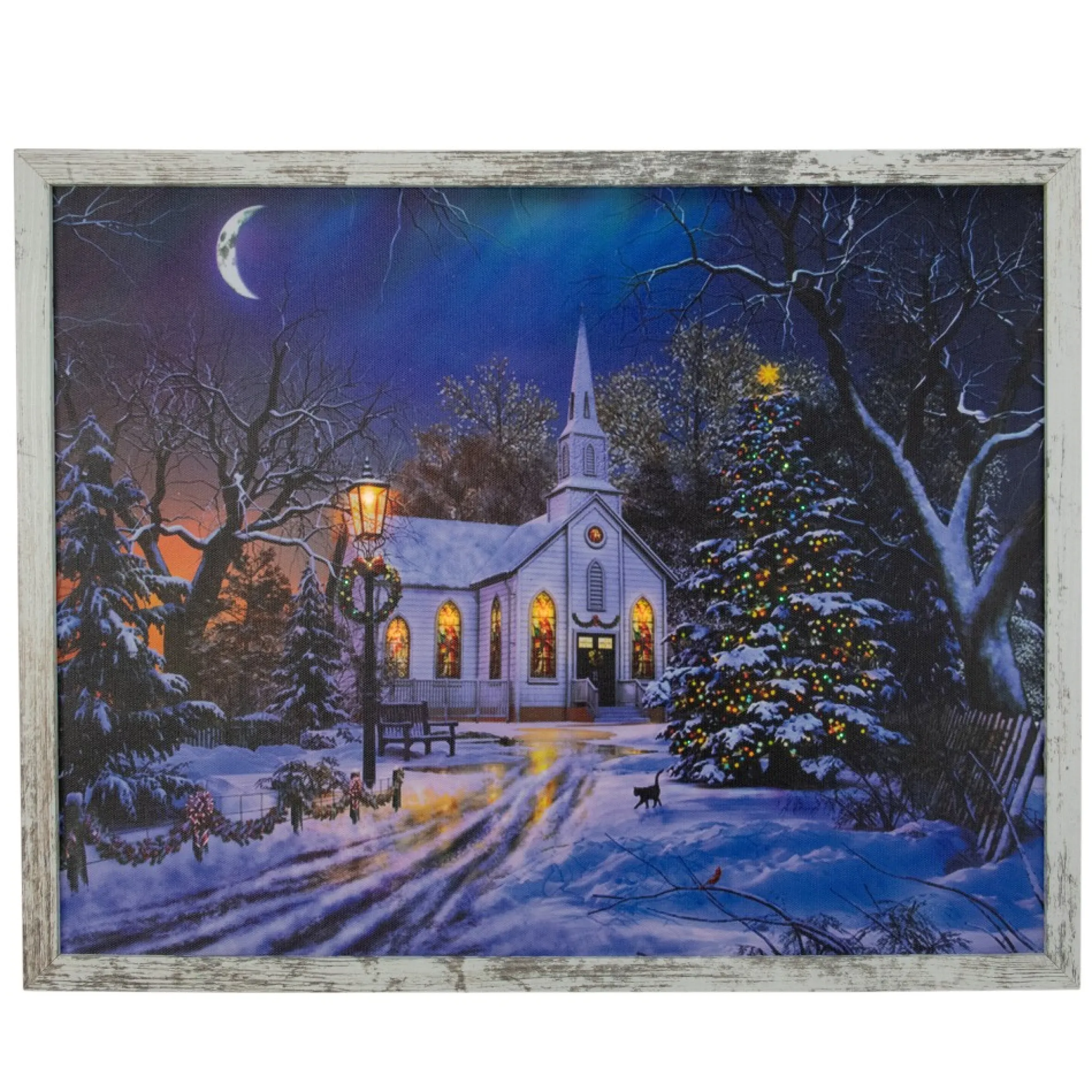 Led Lighted Church At Night Framed Christmas Canvas Wall Art 19" X 15"