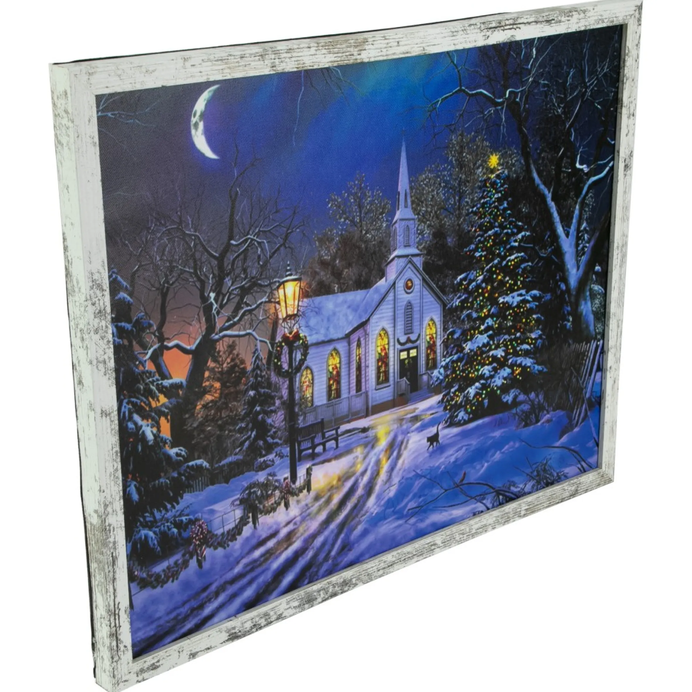 Led Lighted Church At Night Framed Christmas Canvas Wall Art 19" X 15"