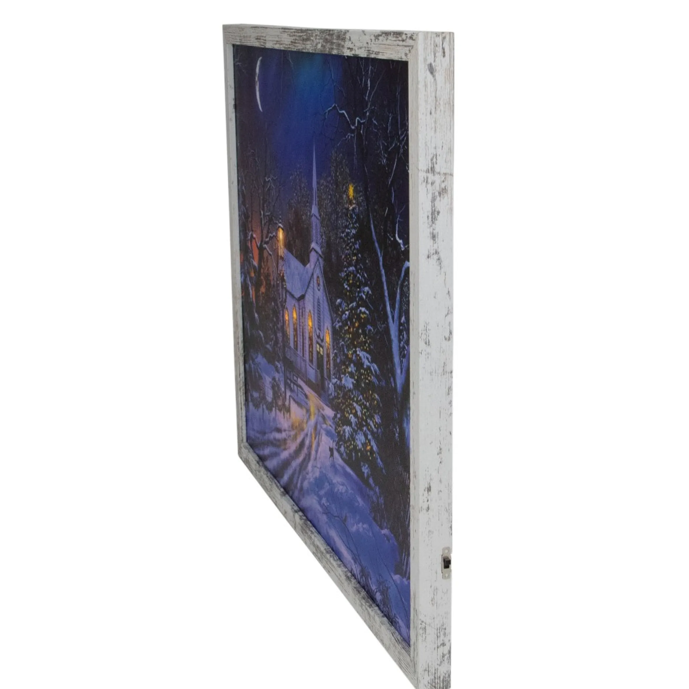 Led Lighted Church At Night Framed Christmas Canvas Wall Art 19" X 15"