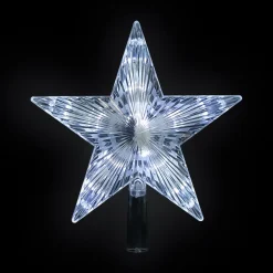 8.5" Led Lighted Clear 5 Point Star Christmas Tree Topper, White Lights