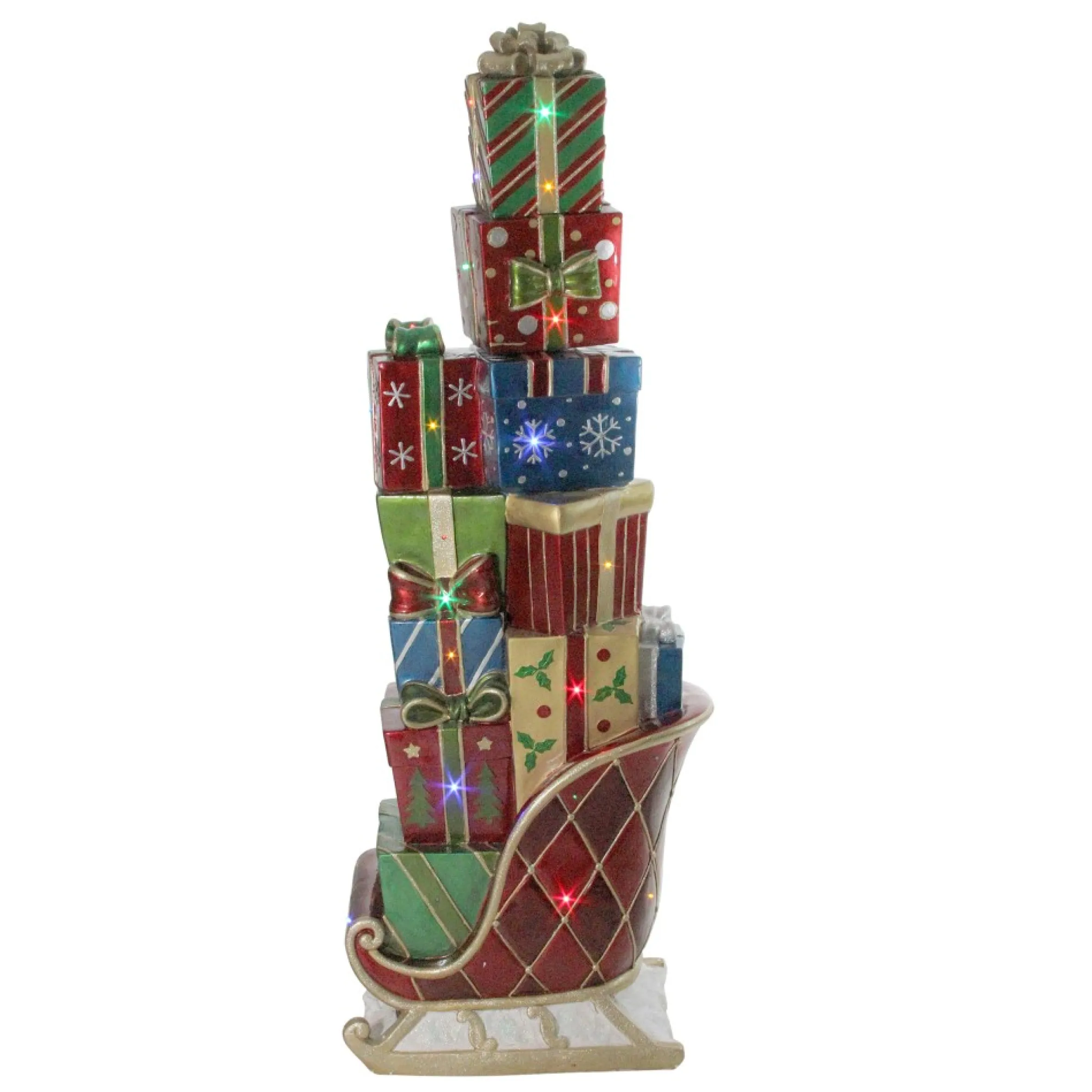60" Led Lighted Commercial Grade Sleigh Stacked With Presents Fiberglass Christmas Decoration
