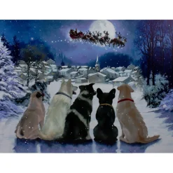 Led Lighted Fiber Optic Dogs And Santa's Sleigh Christmas Wall Art 12" X 15.75"