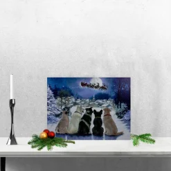 Led Lighted Fiber Optic Dogs And Santa's Sleigh Christmas Wall Art 12" X 15.75"