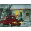 Led Lighted Fiber Optic Santa In Truck Christmas Canvas Wall Art 11.75" X 15.75"