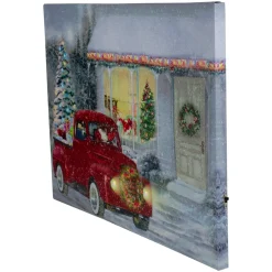 Led Lighted Fiber Optic Santa In Truck Christmas Canvas Wall Art 11.75