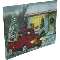 Led Lighted Fiber Optic Santa In Truck Christmas Canvas Wall Art 11.75