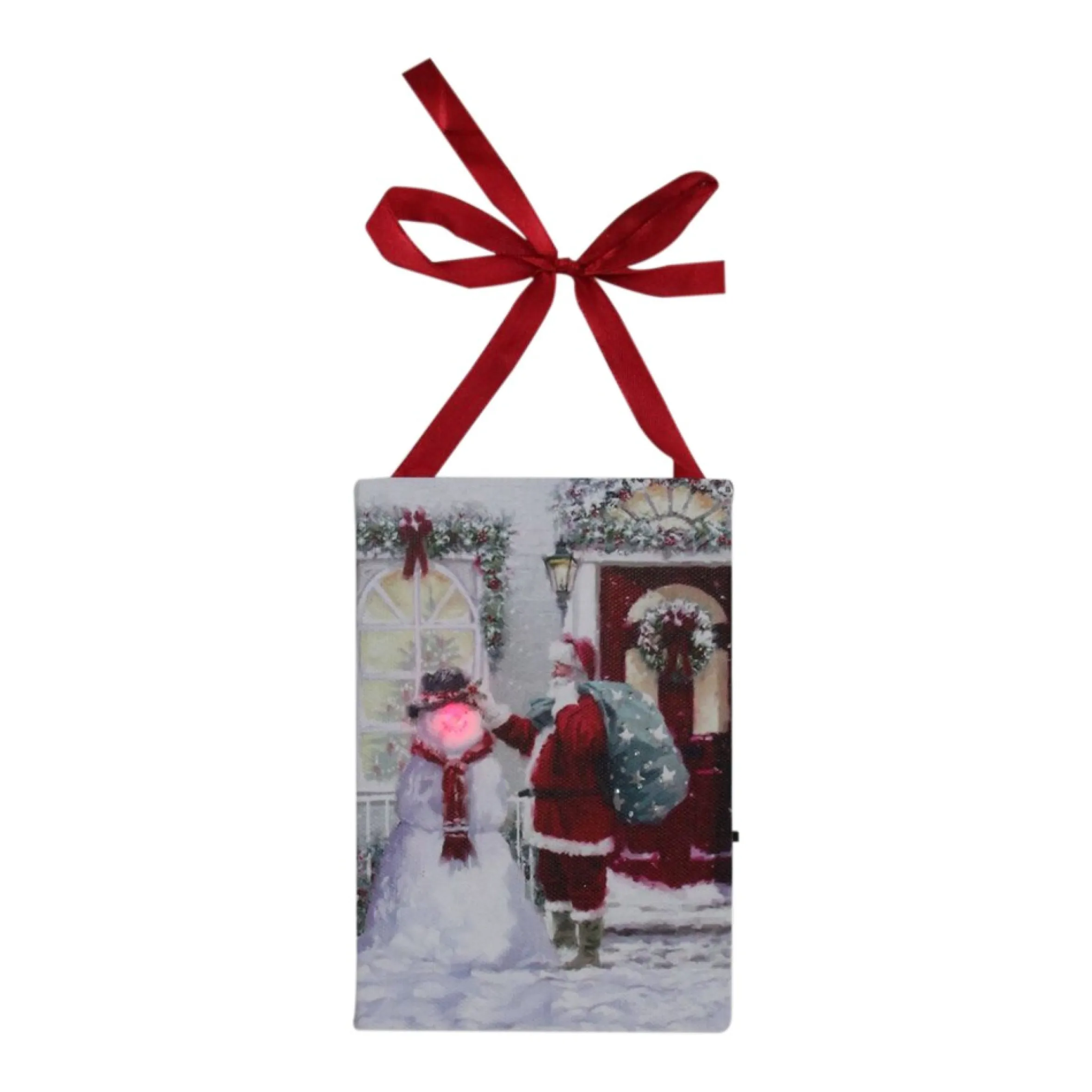6" Led Lighted Fiber Optic Santa And Snowman Christmas Wall Art Decoration