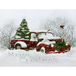 Led Lighted Fiber Optic Truck And Tree Christmas Canvas Wall Art 11.75" X 15.75"