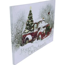 Led Lighted Fiber Optic Truck And Tree Christmas Canvas Wall Art 11.75