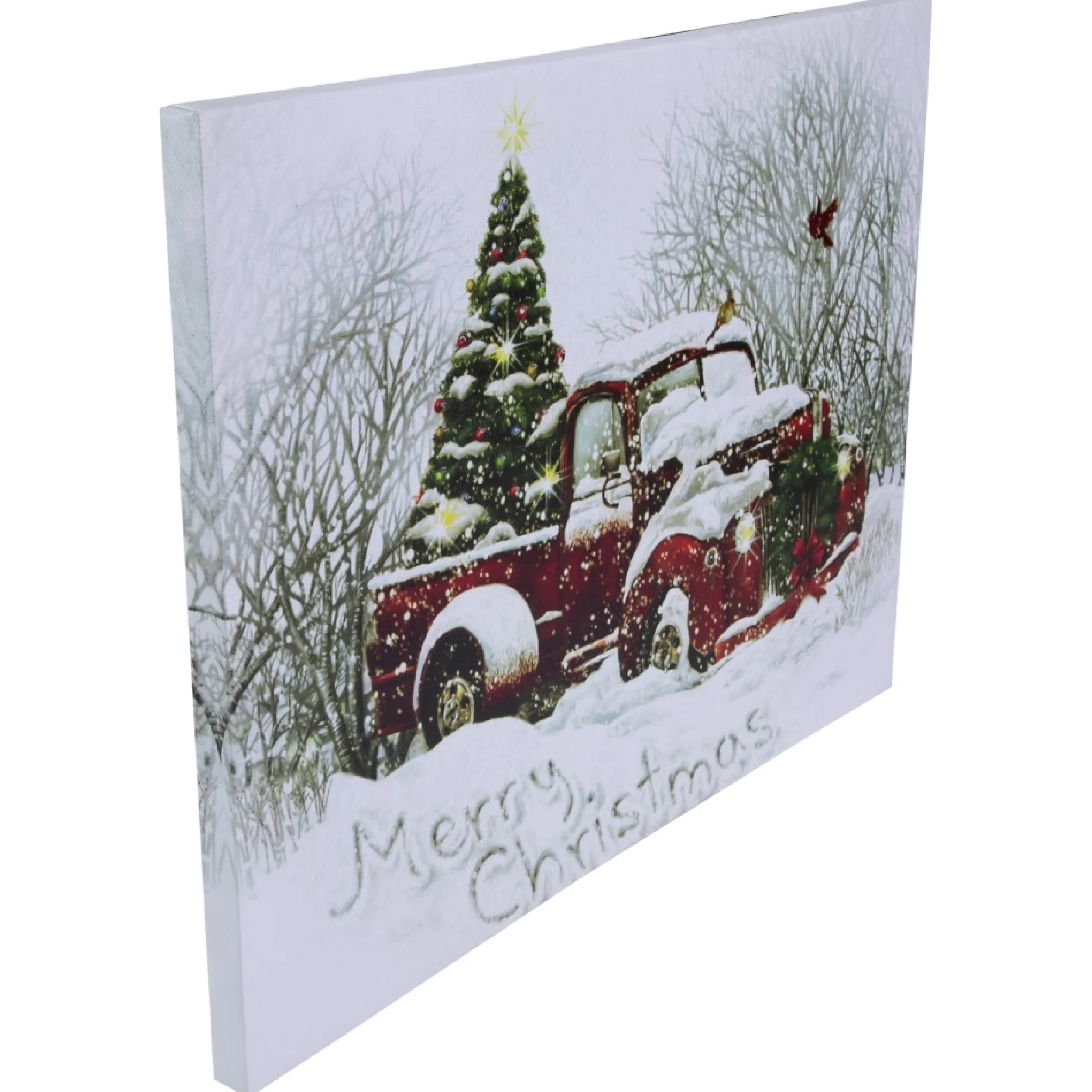 Led Lighted Fiber Optic Truck And Tree Christmas Canvas Wall Art 11.75" X 15.75"