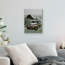 Led Lighted Fiber Optic Truck With Tree Christmas Canvas Wall Art 15.75" X 11.75"