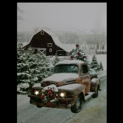Led Lighted Fiber Optic Truck With Tree Christmas Canvas Wall Art 15.75