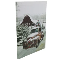 Led Lighted Fiber Optic Truck With Tree Christmas Canvas Wall Art 15.75