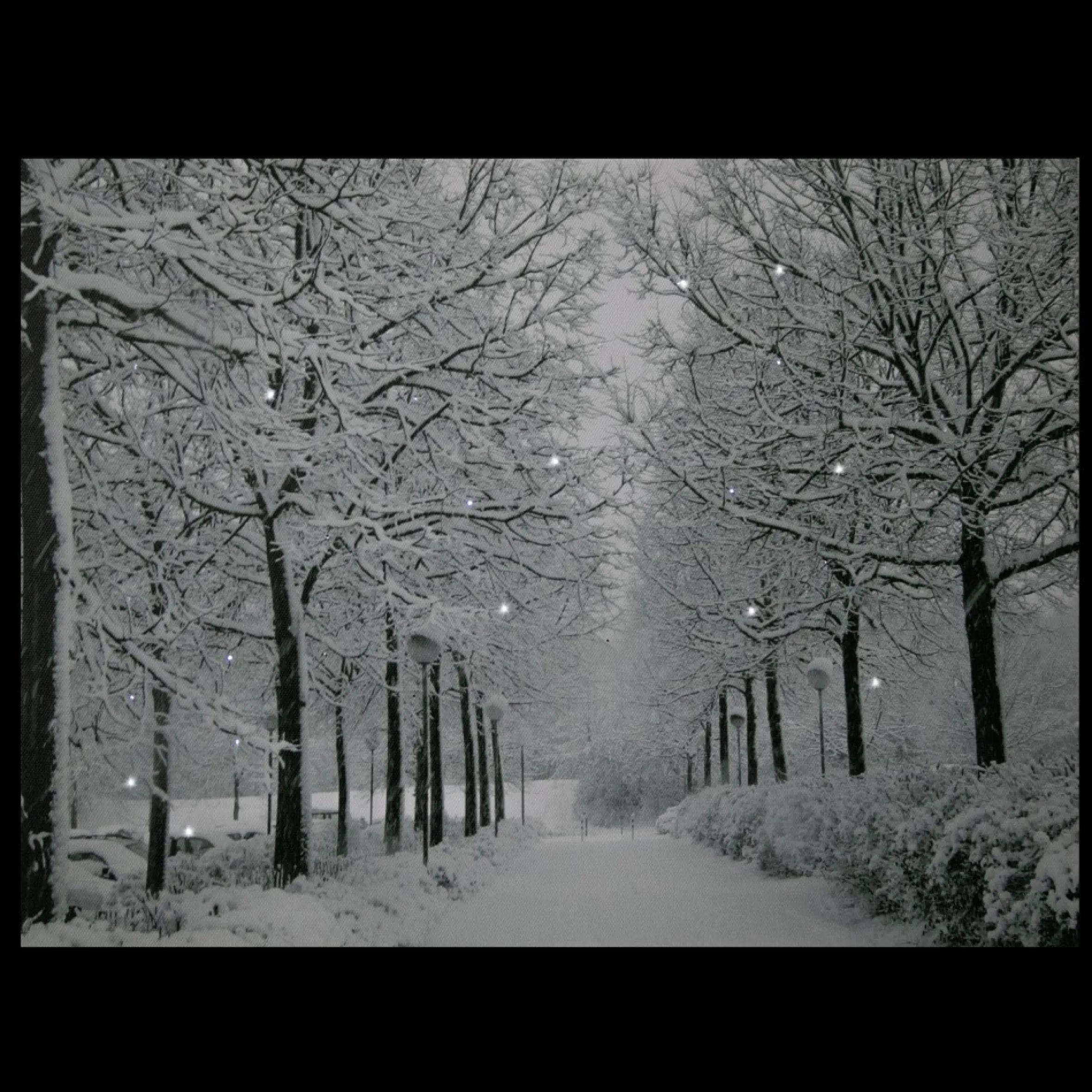 Led Lighted Fiber Optic Twinkling Snow Covered Tree Scene Canvas Wall Art 15.75" X 11.75"