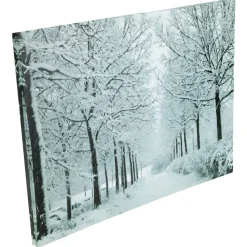 Led Lighted Fiber Optic Twinkling Snow Covered Tree Scene Canvas Wall Art 15.75