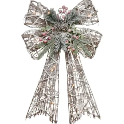 23" Led Lighted Frosted Rattan Christmas Bow Decoration
